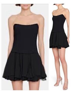Amanda Uprichard Black Strapless Flared Mini Dress